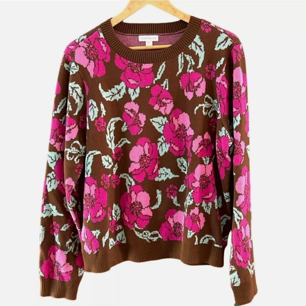 NWT CHARTER CLUB Floral Sweater XL Crewneck Winter Flower Cottagecore Grandma